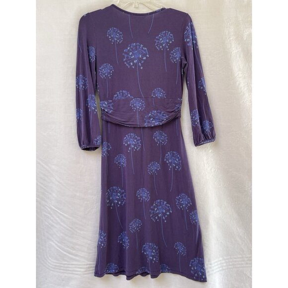Boden Purple Floral Wrap Style Midi Dress Womens 4 R Stretch Party Boho Cottage - Picture 5 of 11